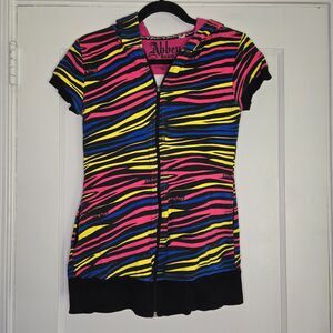 Abbey Dawn Avril Lavigne Zebra Hoodie Womens M Y2K Scene Emo Punk Top